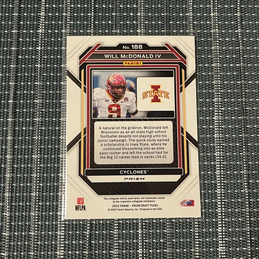 🏈 Will McDonald IV, 2023 Panini Prizm Draft Picks NFL Football Card #188, Qty 1